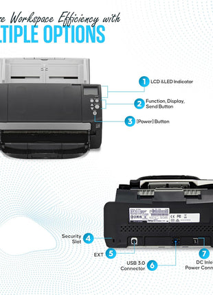 FI-7160 Fujitsu Document Scanner - Duplex - Scanners for Computers with 24V & USB 3.0 Cable, 8.5 X 14 in, 600 DPI, 60 PPM (Mono/Color), ADF, 4000 Scans Per Day (Renewed)