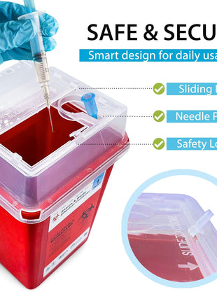 Sharps Containers for Home Use, Needle Disposal, Sharps Disposal, Small Biohazard Containers - 1 Quart