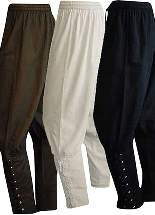 Men's Ankle Banded Pants Medieval Viking Navigator Pirate Costume Trousers Renaissance Gothic Pants, Black, Large