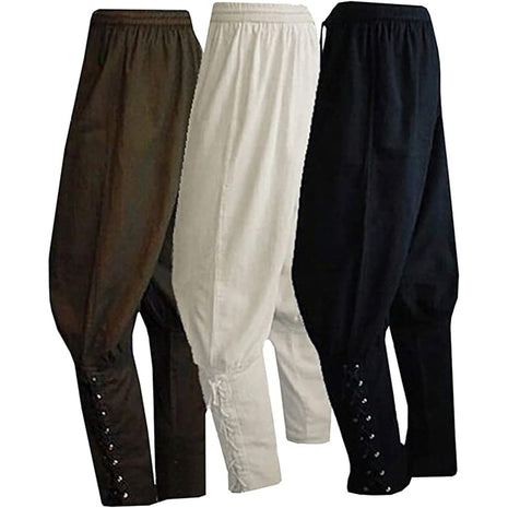 Men's Ankle Banded Pants Medieval Viking Navigator Pirate Costume Trousers Renaissance Gothic Pants, Black, Large
