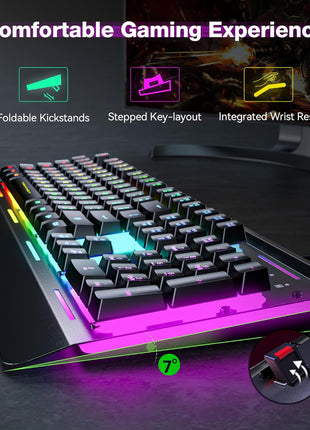 TECKNET Wired Gaming Keyboard, USB Wired Computer Keyboard, 15-Zone RGB Illumination, IP32 Water Resistance, 25 Anti-ghosting Keys, All-Metal Panel (Whisper Quiet Design)