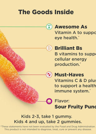 OLLY Kids Multivitamin Gummy, Overall Health and Immune Support,* Vitamins and Minerals A, C, D, E, Bs and Zinc, Kids Chewable Supplement, Sour Fruity Punch Flavored, 70 or 35 Day Supply - 70 Count