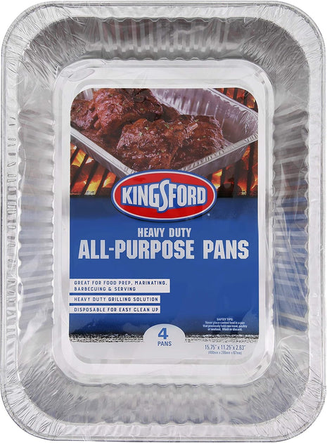 Kingsford Heavy Duty Large Aluminum Pans with Deep Sides, Disposable Foil Pans for Cooking, Baking, Grilling, Roasting, and Chafing Dishes, 15.75 x 11.25 x 2.63 Inches, 4 Count
