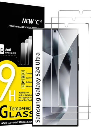 NEW'C 3 Pack Designed for Samsung Galaxy S24 Ultra Screen Protecto, (No for S24/S24 Plus), Tempered Glass, Case Friendly Scratch-proof, Bubble Free, Ultra Resistant