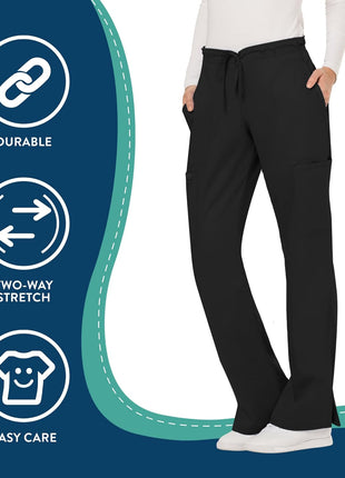 Cherokee WW Revolution Women's Mid Rise Straight Leg Pull-on Pant,D3Pewter,Medium Black
