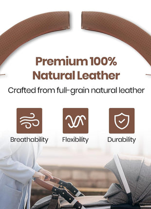 Leather Stroller Handlebar Cover Compatible with UPPA-Baby Vista 2015â€“2019, Vista V2 & V3 â€“ 100% Natural Leather Grip Sleeve with Zipper, Perforated Anti-Slip Design, Easy Install Stroller Accessory