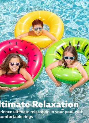 JOYIN Inflatable Swim Tube Raft (3 pack) with Summer Fruits Painting, Pool Toys for Swimming Pool Party Decorations