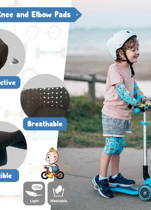 Soft-Style Kids Knee and Elbow Pads with Bike Gloves, Flexible Impact-Resistant Gear for Ages 2-11, Designed for Balance Bikes, Roller-Skating, and Skateboarding