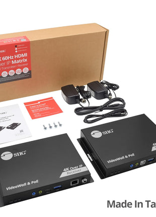SIIG 4K60 HDMI Over IP Matrix Kit, 394ft, PoE, TAA, CE-H28A11-S1 | Deploy one-to-many matrix and video-wall layouts over the network; the complete kit reduces system-matching risk.