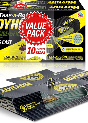 HOY HOY Trap A Roach - 10 Traps [2 Pack] Baited Glue Traps, Great for Home with Kids & Pets Indoor, Sticky Pest Control Trap, Roach Killer, Made in Japan