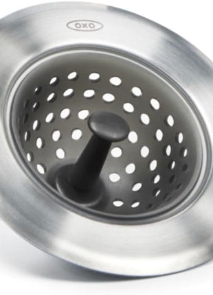OXO Good Grips Silicone Sink Drain Strainer, Kitchen Sink Stopper | Catches Food Debris, Flexible Silicone Basket, Easy-Lift Handle, Fits Standard Drains, Dishwasher Safe, Kitchen Sink Strainer