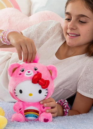 Care Bears Hello Kitty Dressed As Cheer Bear 8" Fun-Size Plush - Soft, Huggable Bestie! – Good for Girls and Boys, Employees, Collectors, Ages 4+