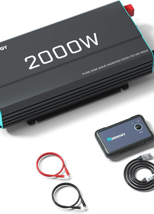Renogy Inverter P2 2000W Pure Sine Wave Inverter 12V DC to 110V AC Converter, Off-Grid Solar Power Inverters for Vehicles, Truck, RV, Home, with Built-in 5V/2.1A USB / Hardwire Port, Remote Controller