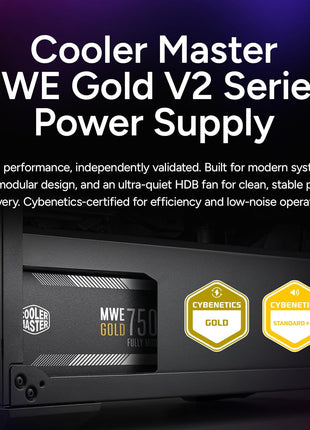 Cooler Master MWE Gold 750 V2 Power Supply, Fully Modular | Certification Cybenetics Gold & Noise Standard +, 80 PLUS Gold, 750W, Semi-Fanless Low Noise, Fully Modular