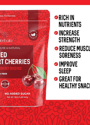 Herbaila Dried Cherries Tart Cherry, Montmorency Tart Cherries, Dried Sour Cherries Fresh, Montmorency Dried Tart Cherries, Dried Cherries, All-Natural Whole Sour Cherry (1lb)