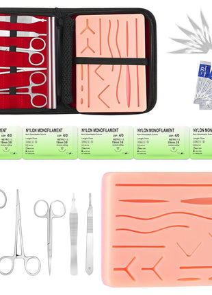 Suture Practice Kit with 240g Silicone Training Pad, Reusable Stitching Practice Set with Training Tools, 14 Practice Patterns, Educational Simulation Use Only