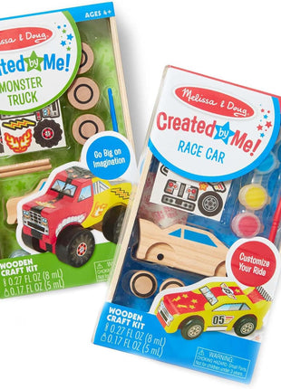 Melissa & Doug Decorate-Your-Own Wooden Craft Kits Set - Race Car and Monster Truck