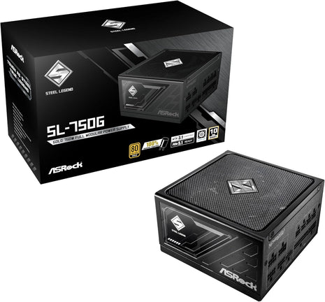 ASRock Steel Legend SL-750G 750W Power Supply ATX3.1 iCOOL Full Modular 10 Years Warranty 135 mm FDB Fan 80 Plus Gold Cybenetics Platinum PCIe5.1 12V-2x6 Cable Japanese Capacitor 5V Boost