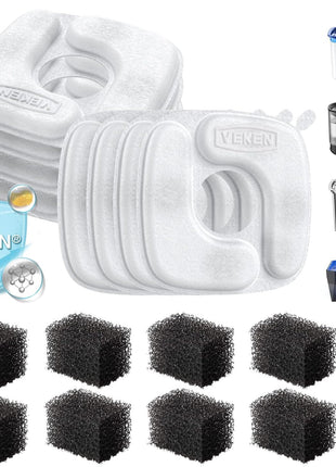 Veken Cat Water Fountain Filters, 8 Pack Replacement Filters & 8 Pack Replacement Pre-Filter Sponges Set for 50oz, 84oz, 95oz or 108oz Automatic Pet Fountain Dog Water Dispenser
