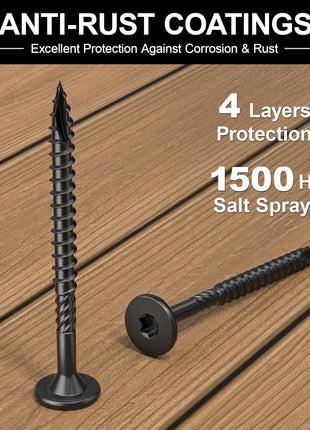 FMhotu 2-7/8 Inch Heavy-Duty Outdoor Wood Screws Assortment Fastener Kit, 50Pcs Star Drive Deck Screws, Rust Resistant Timber Screws for Timber/Log/Landscaping Wood (#14 x 2-7/8 inch Black)