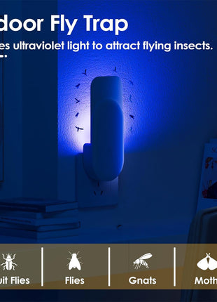 Flying Insect Trap, 2 in 1 Indoor Plug-in Fruit Fly Trap, 1 Trap White and 6 Glue Cards, Fruit Fly Traps for Gnat, Moth, Mosquito, Suitable for Every Part of The Home