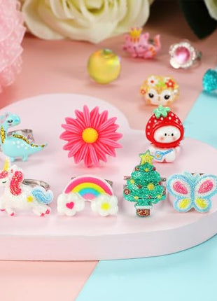 PinkSheep Little Girl Jewel Rings in Box | Adjustable,No Duplication, Girl Pretend Play and Dress Up Rings,Birthday Christmas Gift