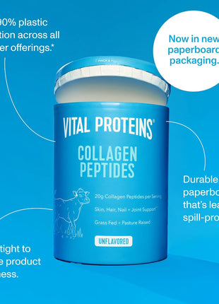 Vital Proteins Grass Fed Collagen Peptides Powder, Supports Hair, Skin, Nails, Bones, and Joints Health, Hydrolyzed Peptides - Zero Sugar, Unflavored, 20oz