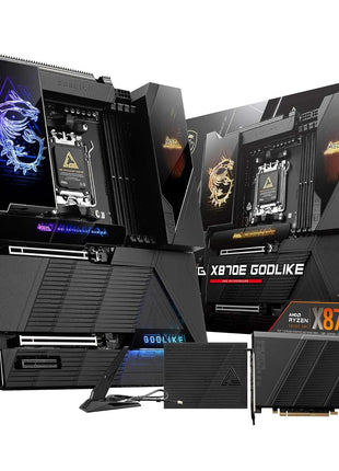 MSI MEG X870E GODLIKE, E-ATX - Supports AMD Ryzen 9000/8000/7000 Processors, AM5 - Dynamic Dashboard III, EZ Slide M.2, 110A SPS, DDR5 Memory (9200+ MT/s OC), M.2 & PCIe 5.0, USB4, Wi-Fi 7, 10G LAN