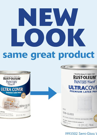 Rust-Oleum Painter's Touch Latex Brush-On Paint, Semi-Gloss White | Interior/Exterior Durability, Multi Surface (Metal, Wood and More), Fast Dry, Chip and Fade Resistant, Quart