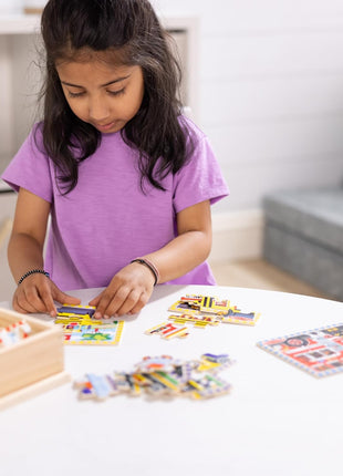 Melissa & Doug 4‐in‐1 Wooden Vehicle Jigsaw Puzzle Set, 48 Pieces with Storage Box, Toddler Puzzle Toy for Kids Ages 3+- FSC Certified