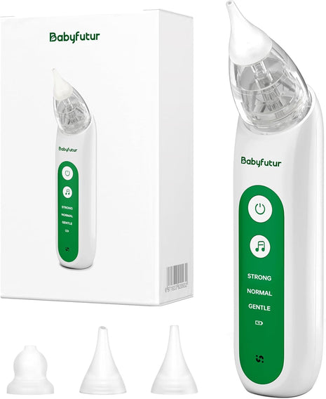 Babyfutur Electric Nasal Aspirator for Baby, Nose Sucker for Newborn Infants Toddlers with Adjustable 3 Suction Levels,3 Silicone Tips, Easy to Breathe & Reusable,Music Soothing Function