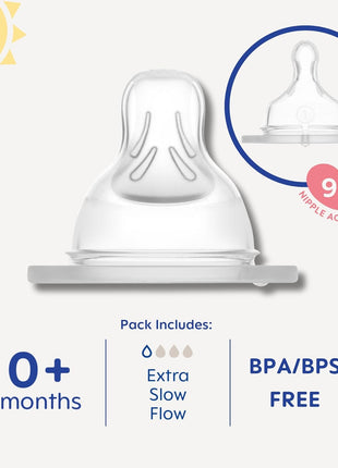 MAM Baby Bottle Anti-Colic Extra Slow Nipples Fits All MAM Bottles, 4 Pack | Size 0, Newborn Babies, Skin Soft BPA Free Silicone, 94% Nipple Acceptance, Developed With Medical Experts, Made In Europe