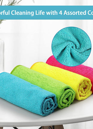 HOMExCEL Microfiber Cleaning Cloth,12 Pack Cleaning Rags, Cleaning Towels with 4 Color Assorted, 11.5 inchx11.5 inch(Green/Blue/Yellow/Pink)