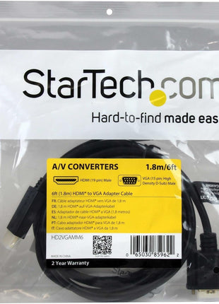 StarTech.com HD2VGAMM6 HDMI to VGA Adapter with Intergrated 6 Foot Cable - Black - 1920x1200 / 1080p [Parallel Import]