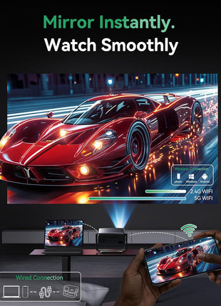 Projector with WiFi and Bluetooth, Support Decoding Projector 4K, 1200 ANSI 180° Rotatable with Native 1080P Mini Projector, Auto Keystone, Portable Smart Outdoor Home Movie Projectors