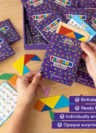 BONNYCO Tangram Puzzle Wooden Pack 30 Kids Party Favors. Goodie Bags Stuffers for Kids 3-5 4-8, Return Gifts for Birthday Party. Goody Bag Stuffers, Pinata Filler Toys Bulk. Classroom Prizes, Rewards