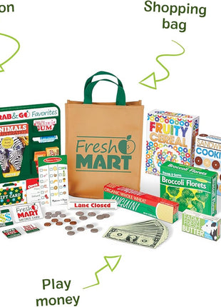 Melissa & Doug Fresh Mart Companion Set, Grocery Store Pretend Play Toys, Toy Kitchen Accessories & Play Food, Preschool Learning Toys for Girls & Boys 3+