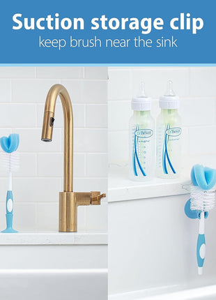 Dr. Brown's Baby Bottle Cleaning Brush with Sponge and Scrubber - Blue - 3-Pack