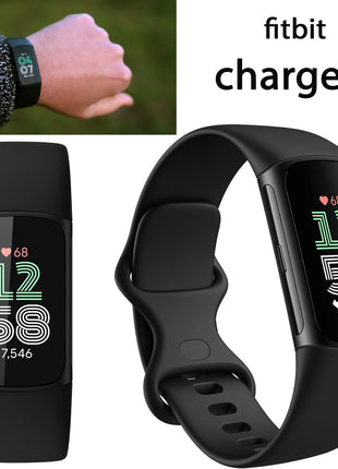 Fitbit Charge 6 Fitness Tracker Watch (Black) Bundle with 2 Watch Bands, 3.3foot Charge Cable, Wall Adapter, Screen Shields & Cloth Compatible with Fitbit