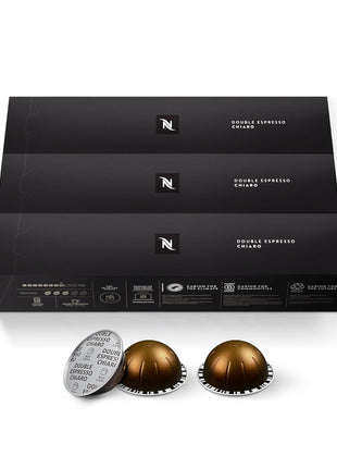 Nespresso Vertuo, Double Espresso Chiaro, 30-Count Espresso Coffee Pods | Capsules Medium Roast Pack of 1 Brews 2.7oz