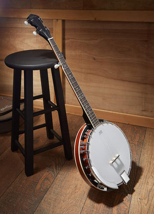Ashthorpe 5-String Banjo - Full Size with 24 Brackets, Closed Back, Mahogany Resonator, Geared 5th Tuner, Padded Gig Bag