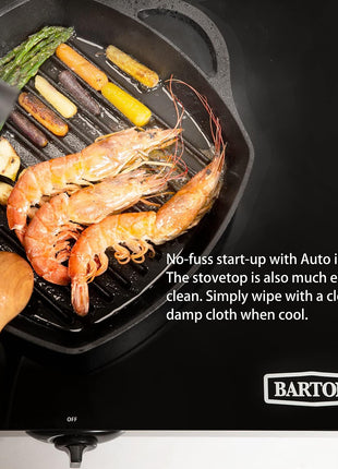 Barton Double Burner Stove w/Auto Ignition LPG Tempered Glass Outdoor Propane Portable Camping Cooktop Range 2-Burner Gas Burner