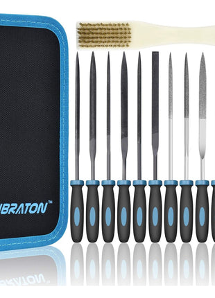 LIBRATON Small File Set, Needle Diamond Files 13PCS, 6pcs Jewlers & 6 Steel for Precision Metal Work, Wood, Woodworking, Plastic Carving Tool with Brush and Carry Case