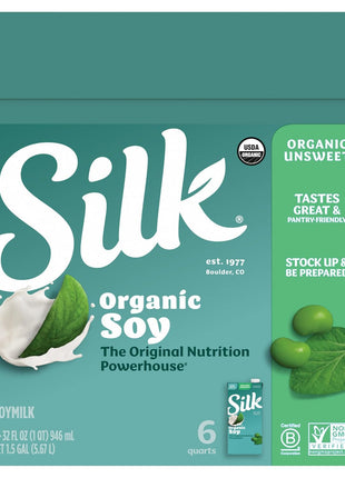 Silk Shelf-Stable Organic Soy Milk, Unsweetened, Dairy-Free, Vegan, Non-GMO Project Verified,32 Fl Oz(Pack of 6)