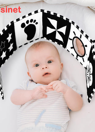 URMYWO Black and White Baby Toy, Tummy Time High Contrast Newborn Toys | Visual Stimulation Soft Baby Book, Brain Development Montessori Sensory Infant Mirror Toy 0-6-12 Months, Boy Girl Shower Gift