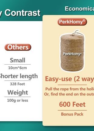 PerkHomy Natural Jute Twine 600 Feet Long Twine String for Crafts Gift Wrapping Packing Gardening Crochet Knitting Macrame Decor (Brown 2mm * 600feet)