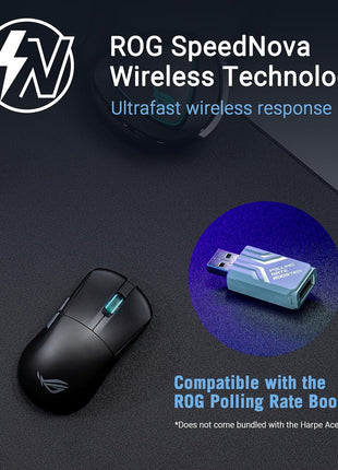 ASUS ROG Harpe Ace Mini Wireless Esports Gaming Mouse – Small Compact Design, Right-Handed, 49g Lightweight, Tri-Mode Connectivity, 36K DPI, up to 105Hr Battery, Pro-Approved, PC/Mac Support - Black