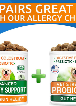 Allergy Relief Chews + Probiotics for Dogs - Digestive Enzymes for Allergies Itchy Skin w/Fish Oil Omega 3 - Dogs Digestive Health - Gas, Diarrhea,