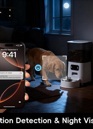 5L Smart Pet Feeder with HD Camera, WiFi Automatic Food Dispenser, Dual Stainless Steel Bowls, App Control, Voice Recorder, Motion Detection for Small and Medium Pets