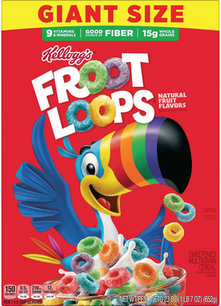 Kellogg's Froot Loops Original Giant Size Breakfast Cereal 23 oz | Good Source of Fiber, 15g Whole Grains